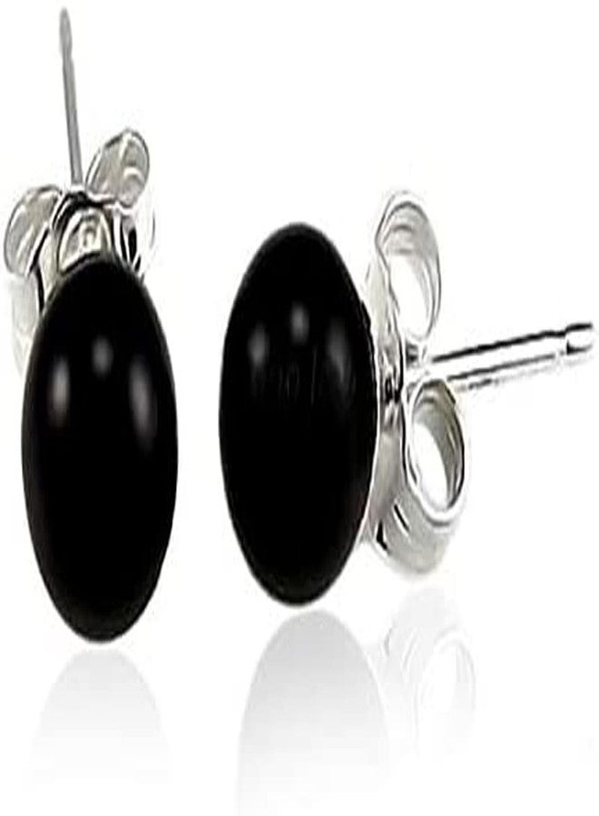 BQfife Sterling Silver Round Black Onyx Stud Earrings in 100% Hypoallergenic Jewelry-8mm